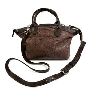 Vin Baker Crossbody Bag Top Handle Handbag Two Way Wear Brown Distressed Leather